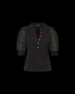 Veronica Beard Tops*Coralee Eyelet Puff-Sleeve Tee in Black
