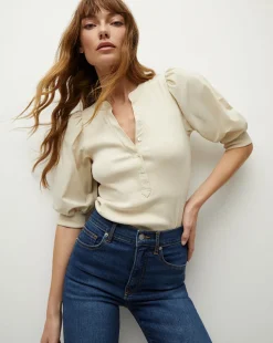 Veronica Beard Tops*Coralee Puff-Sleeve Tee in Limestone