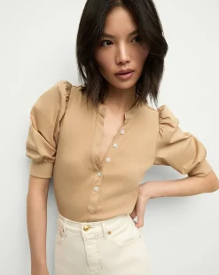 Veronica Beard Tops*Coralee Puff-Sleeve Tee in Khaki