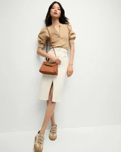 Veronica Beard Tops*Coralee Puff-Sleeve Tee in Khaki