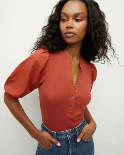 Veronica Beard Tops*Coralee Puff-Sleeve Top in Brick Red BrickRed