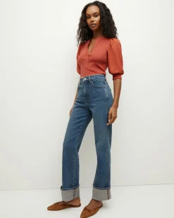 Veronica Beard Tops*Coralee Puff-Sleeve Top in Brick Red BrickRed