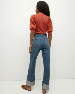 Veronica Beard Tops*Coralee Puff-Sleeve Top in Brick Red BrickRed