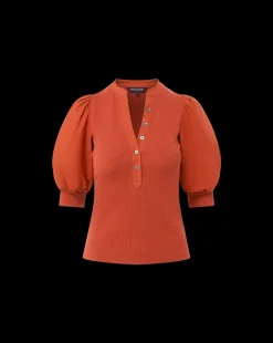 Veronica Beard Tops*Coralee Puff-Sleeve Top in Brick Red BrickRed
