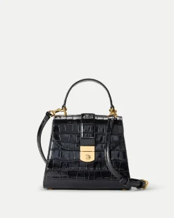 Veronica Beard Crossbody Bags|Party Dressing*Crest Lock Croc-Embossed Top Handle Bag in Black