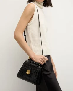 Veronica Beard Crossbody Bags|Party Dressing*Crest Lock Croc-Embossed Top Handle Bag in Black