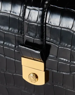 Veronica Beard Crossbody Bags|Party Dressing*Crest Lock Croc-Embossed Top Handle Bag in Black