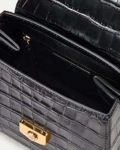 Veronica Beard Crossbody Bags|Party Dressing*Crest Lock Croc-Embossed Top Handle Bag in Black