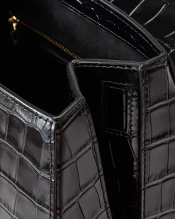 Veronica Beard Crossbody Bags|Party Dressing*Crest Lock Croc-Embossed Top Handle Bag in Black