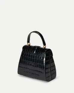 Veronica Beard Crossbody Bags|Party Dressing*Crest Lock Croc-Embossed Top Handle Bag in Black