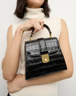 Veronica Beard Crossbody Bags|Party Dressing*Crest Lock Croc-Embossed Top Handle Bag in Black