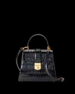 Veronica Beard Crossbody Bags|Party Dressing*Crest Lock Croc-Embossed Top Handle Bag in Black