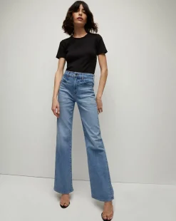 Veronica Beard Jeans*Crosbie Patch-Pocket Slim Wide-Leg Jeans in Amethyst