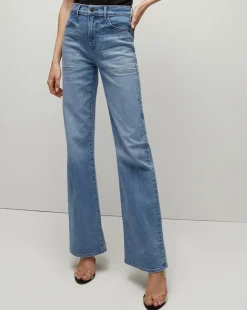Veronica Beard Jeans*Crosbie Patch-Pocket Slim Wide-Leg Jeans in Amethyst