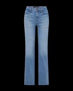 Veronica Beard Jeans*Crosbie Patch-Pocket Slim Wide-Leg Jeans in Amethyst