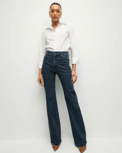 Veronica Beard Jeans|Party Dressing*Crosbie Rhinestone Wide-Leg Jean in Indigo Rinse IndigoRinse