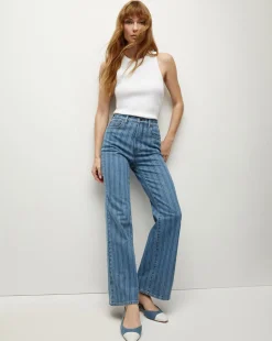 Veronica Beard Jeans*Crosbie Striped Loafer Length Wide-Leg Jean in Sapphire Stripe SapphireStripe