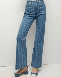 Veronica Beard Jeans*Crosbie Striped Loafer Length Wide-Leg Jean in Sapphire Stripe SapphireStripe