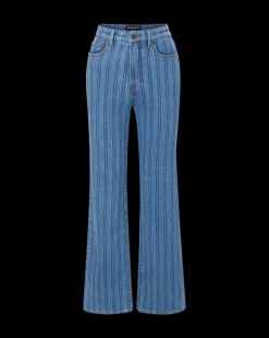 Veronica Beard Jeans*Crosbie Striped Loafer Length Wide-Leg Jean in Sapphire Stripe SapphireStripe
