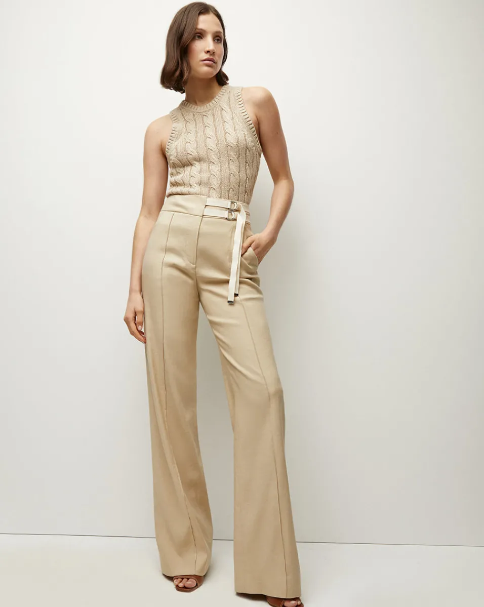 Veronica Beard Pants*Cruz Stretch-Linen Pants in Stone Khaki StoneKhaki