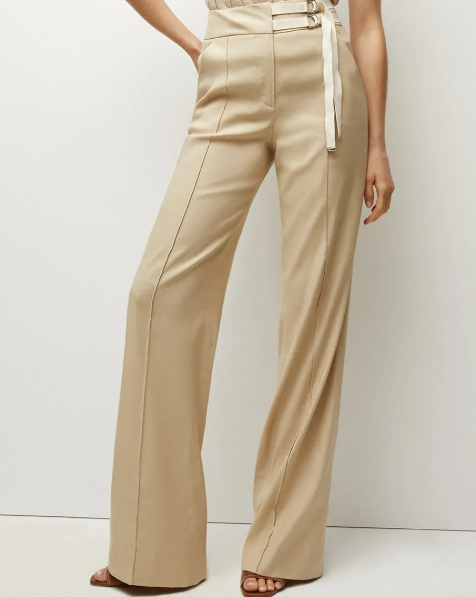 Veronica Beard Pants*Cruz Stretch-Linen Pants in Stone Khaki StoneKhaki