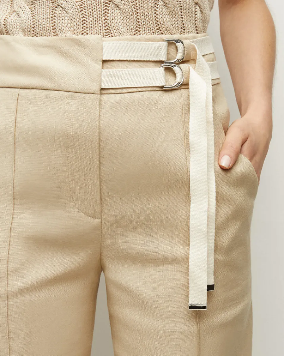 Veronica Beard Pants*Cruz Stretch-Linen Pants in Stone Khaki StoneKhaki