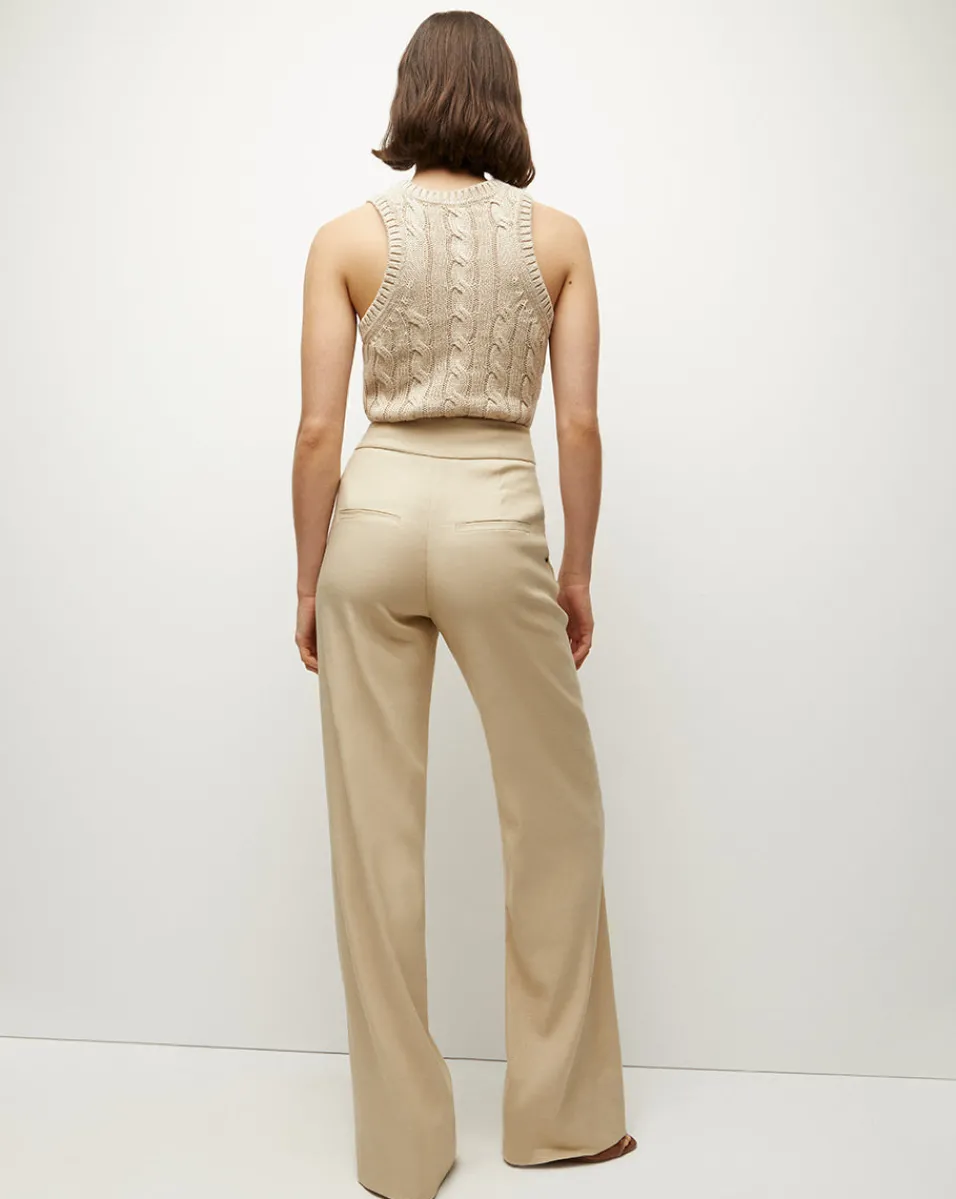 Veronica Beard Pants*Cruz Stretch-Linen Pants in Stone Khaki StoneKhaki