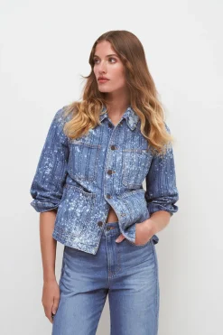 Veronica Beard Jackets & Outerwear*Dahl Acid-Washed Denim Jacket in Sapphire Sun SapphireSun