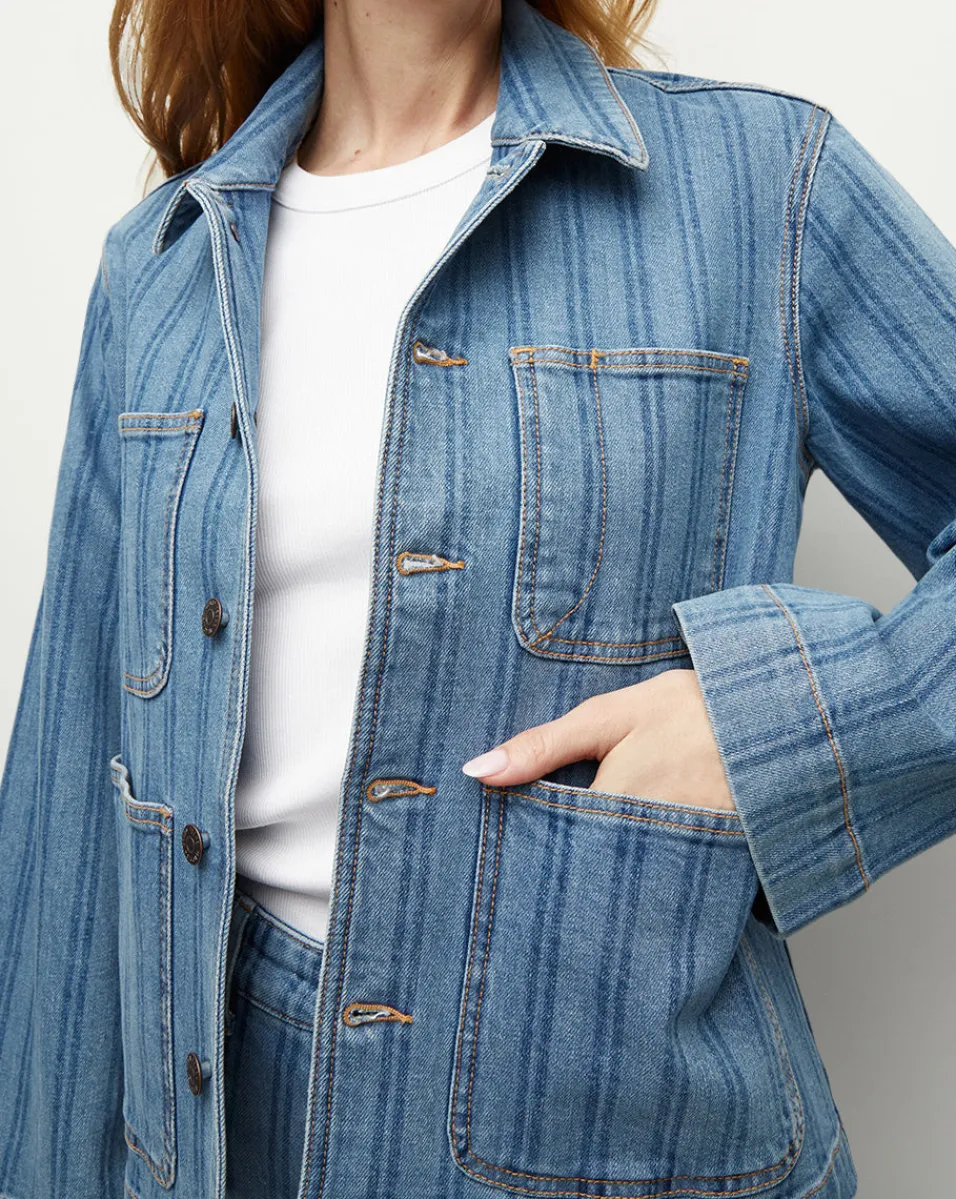Veronica Beard Jackets & Outerwear*Dahl Striped Denim Jacket in Sapphire Stripe SapphireStripe