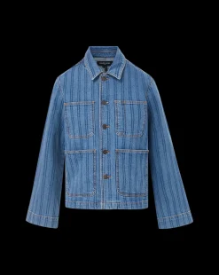 Veronica Beard Jackets & Outerwear*Dahl Striped Denim Jacket in Sapphire Stripe SapphireStripe