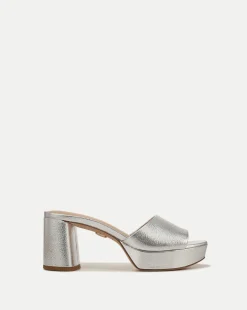 Veronica Beard Sandals*Dali Metallic Leather Block Heel Sandal Silver