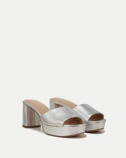 Veronica Beard Sandals*Dali Metallic Leather Block Heel Sandal Silver