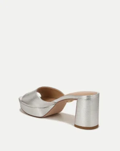 Veronica Beard Sandals*Dali Metallic Leather Block Heel Sandal Silver