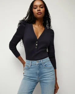 Veronica Beard Tops*Dekalb Puff-Sleeve Top Navy