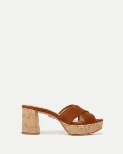 Veronica Beard Sandals*Dory Brown Block Cork-Heel Sandal Caramel
