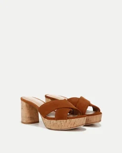 Veronica Beard Sandals*Dory Brown Block Cork-Heel Sandal Caramel