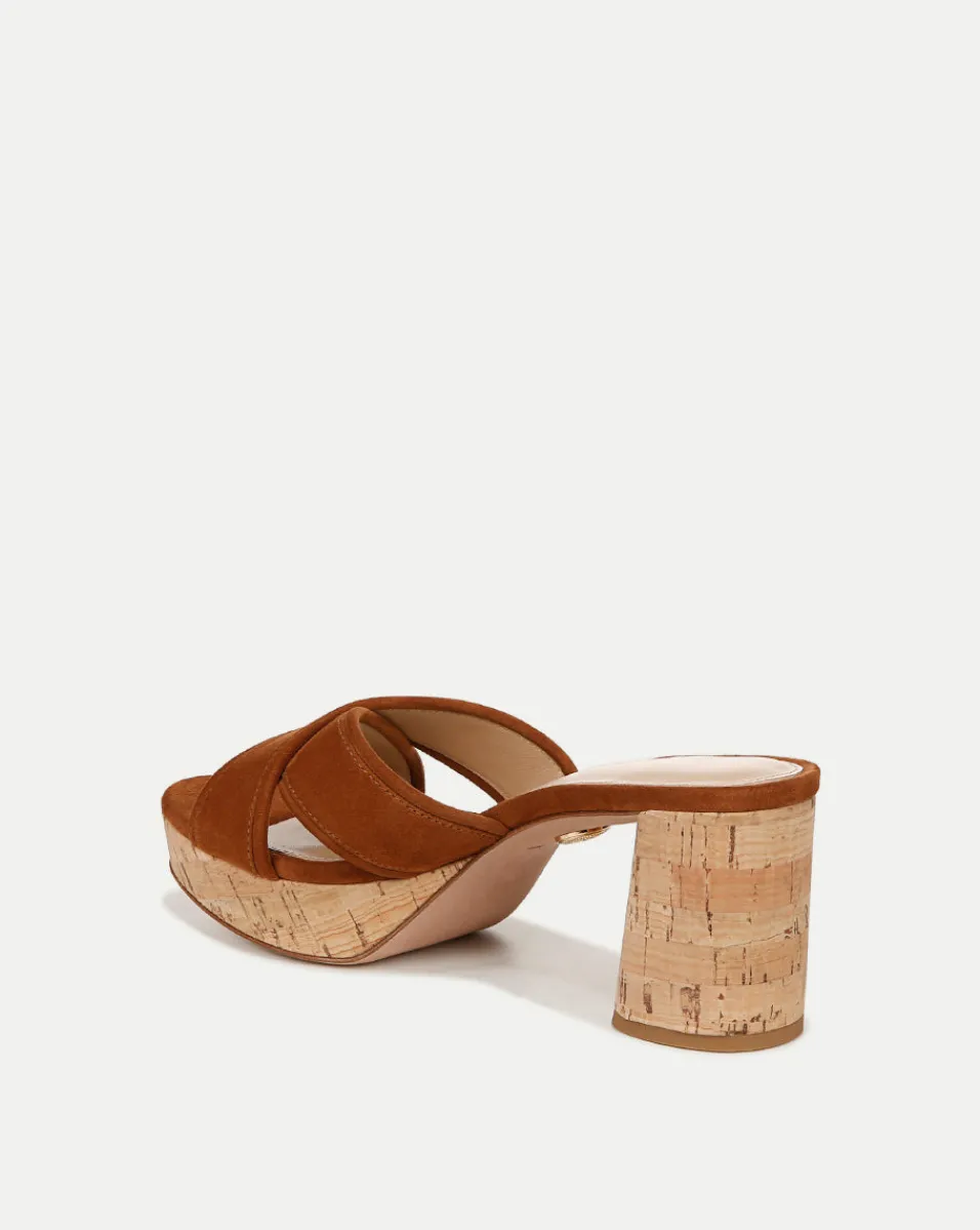 Veronica Beard Sandals*Dory Brown Block Cork-Heel Sandal Caramel