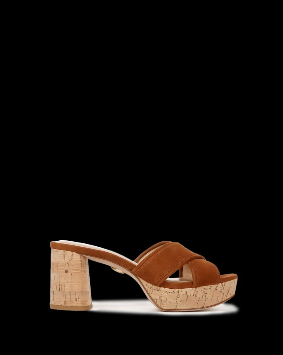 Veronica Beard Sandals*Dory Brown Block Cork-Heel Sandal Caramel