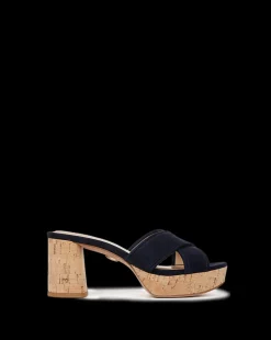 Veronica Beard Sandals*Dory Blue Block-Heel Sandal Navy