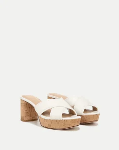 Veronica Beard Sandals*Dory White Cork Block-Heel Sandal Coconut