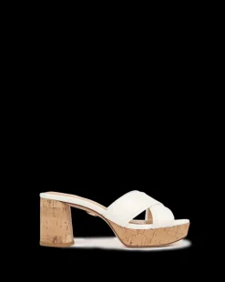 Veronica Beard Sandals*Dory White Cork Block-Heel Sandal Coconut