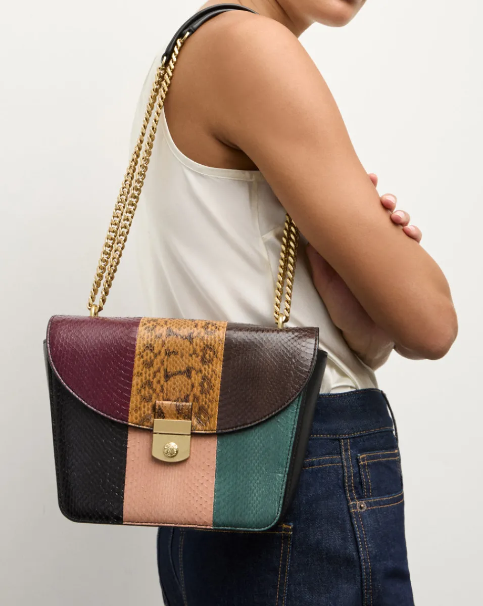 Veronica Beard Shoulder Bags|The Veronicas' Favorites*Double Link Patchwork Flap Bag in Cognac Multi CognacMulti