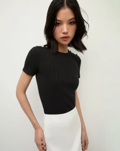 Veronica Beard Tops|Party Dressing*Draya Rhinestone Button Tee in Black