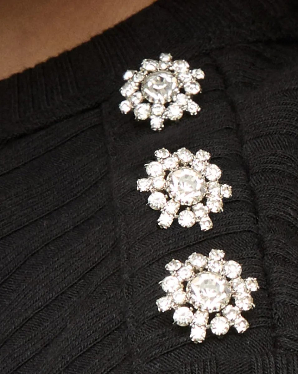 Veronica Beard Tops|Party Dressing*Draya Rhinestone Button Tee in Black
