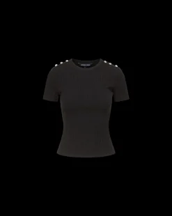 Veronica Beard Tops|Party Dressing*Draya Rhinestone Button Tee in Black