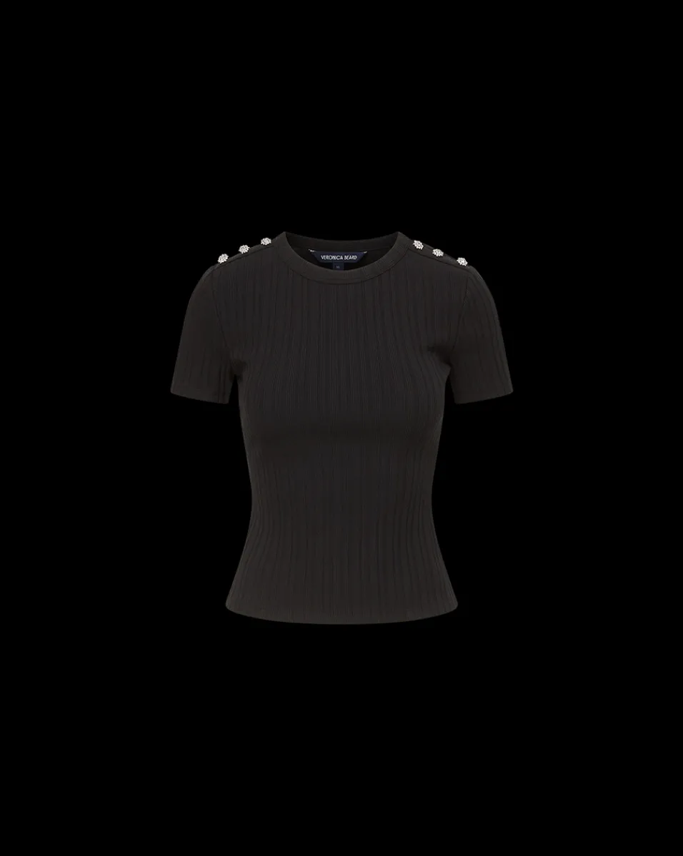 Veronica Beard Tops|Party Dressing*Draya Rhinestone Button Tee in Black