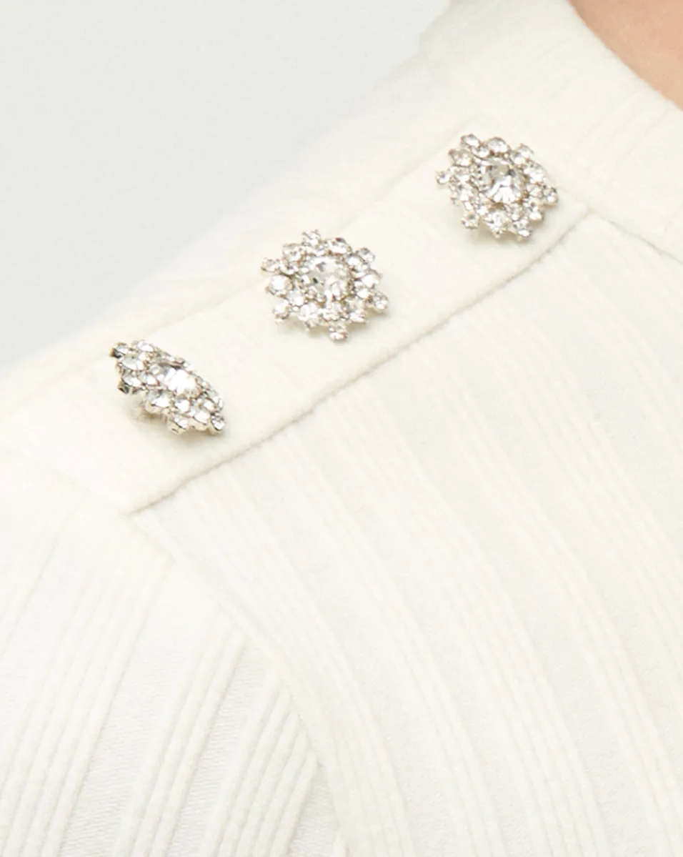 Veronica Beard Tops*Draya Rhinestone Button Tee in White
