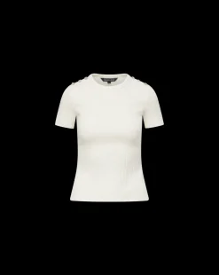 Veronica Beard Tops*Draya Rhinestone Button Tee in White