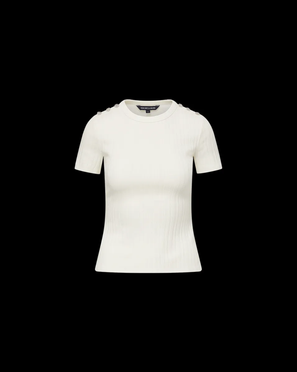 Veronica Beard Tops*Draya Rhinestone Button Tee in White