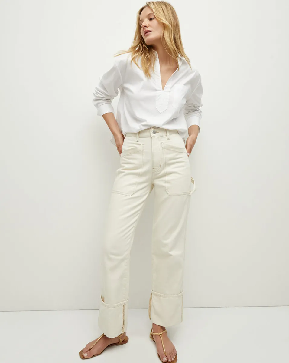 Veronica Beard Jeans*Dylan Cuffed Cargo Straight-Leg Jean in Ecru